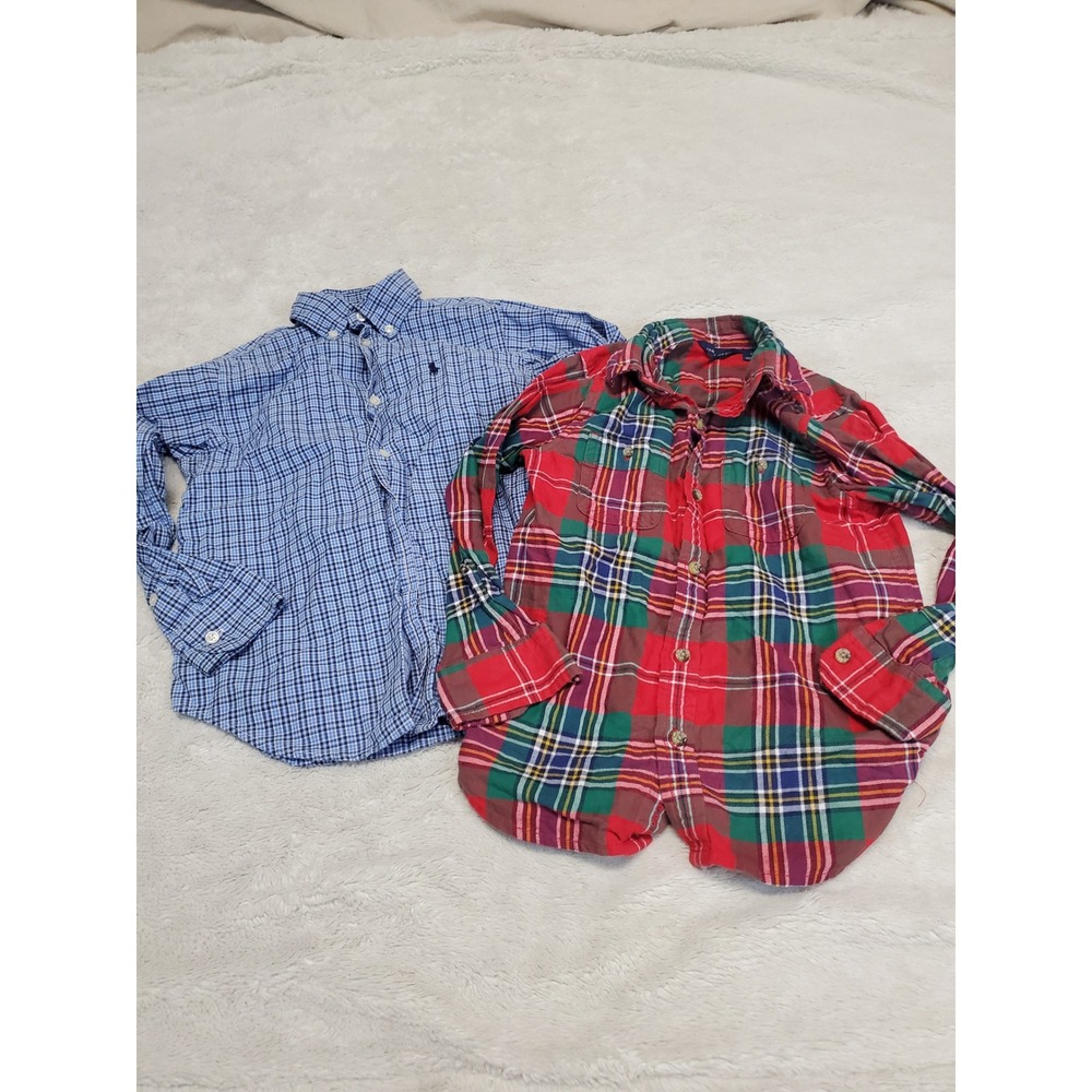 Ralph Lauren Janie & Jack Blue Red Plaid Classic Set of 2 Button Shirt Boy 5